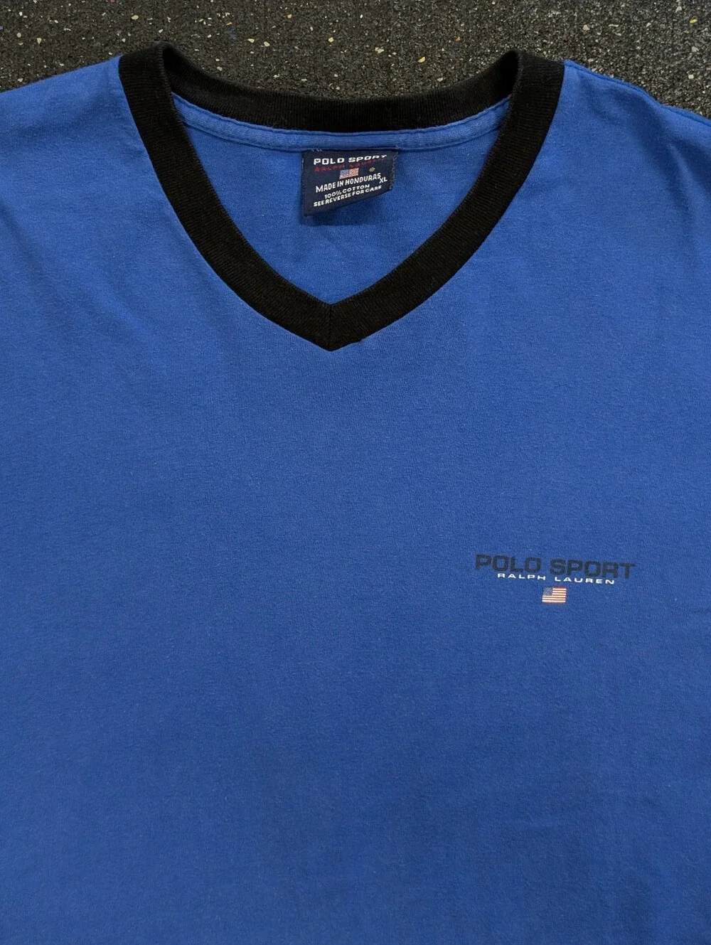 Vintage 90's Polo Sport Ralph Lauren Logo V-Neck T-Shirt Mens Size XL Royal Blue